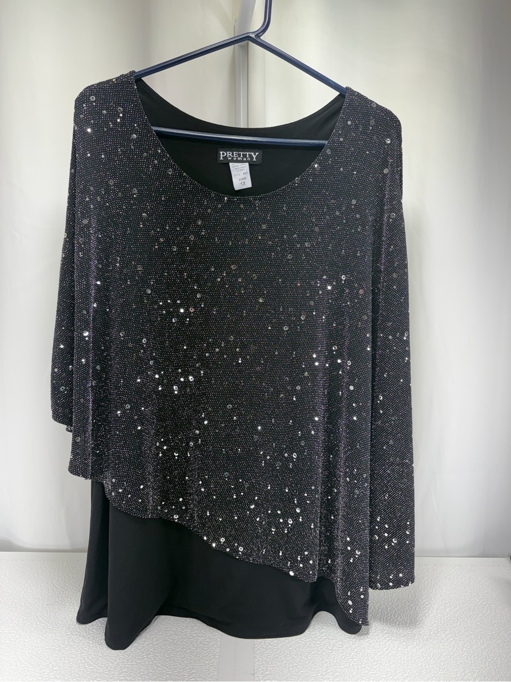 J.O.A. Black Sequin Asymmetrical Overlay Dress 4794